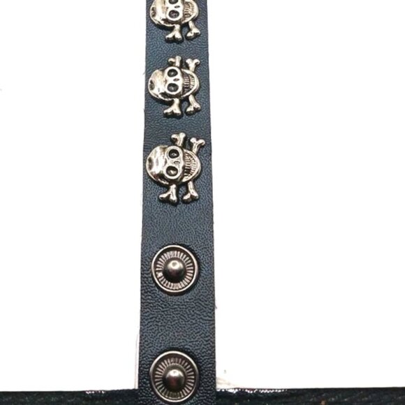 Skull + Crossbones Black Vegan Leather Bracelet-New 9 Inches Unisex - Picture 7 of 8
